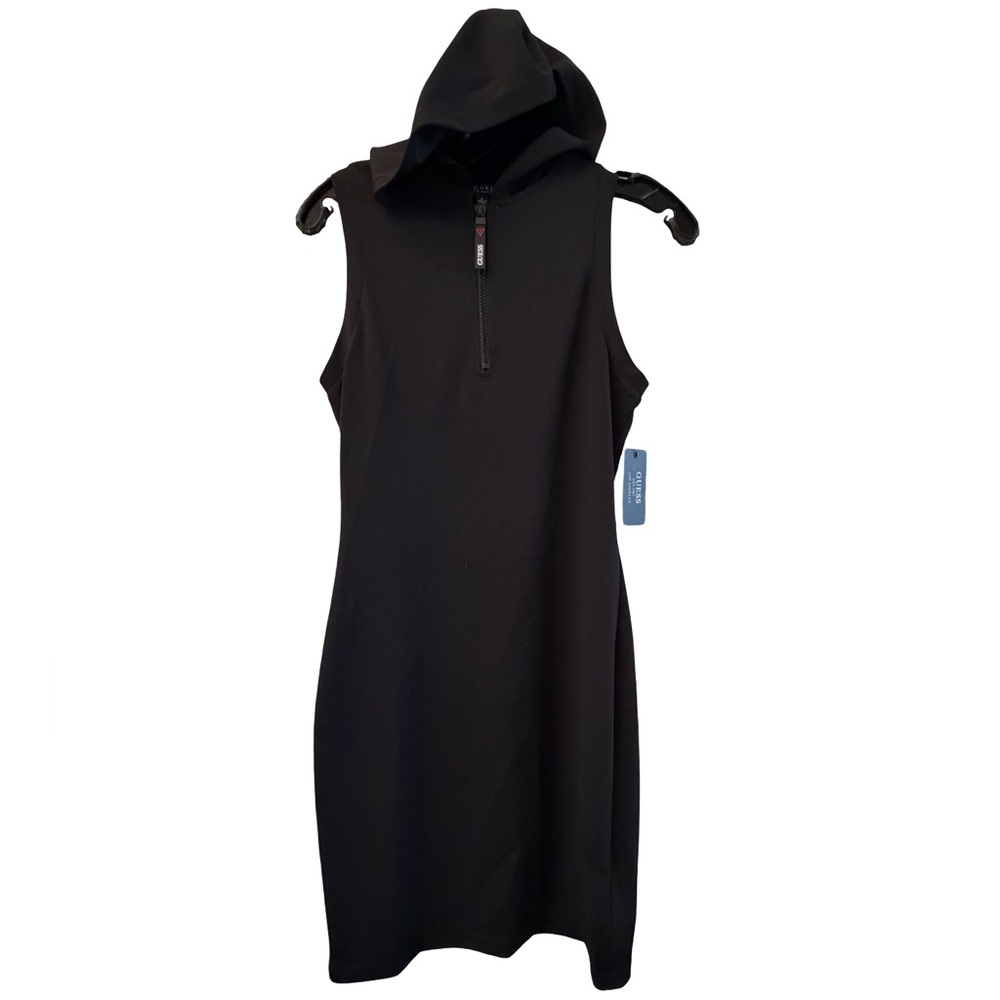 Guess Black Sleeveless Hooded Zip-Front bodycon dress small